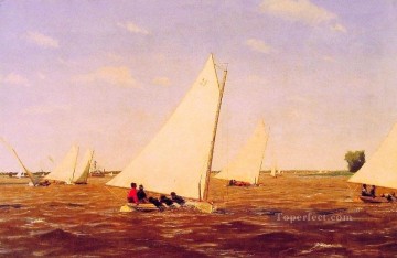  Seascape Oil Painting - Sailboats Racing on the Deleware Realism seascape Thomas Eakins